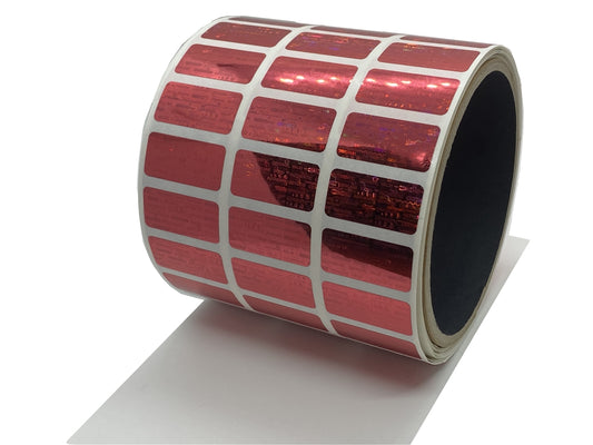 500 Red Tamper Evident Holographic Security Label Seal Sticker, Rectangle 1" x 0.5" (25mm x 13mm).