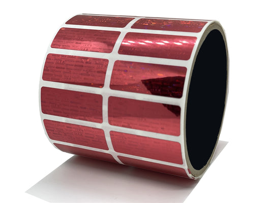 250 Red Tamper Evident Holographic Security Label Seal Sticker, Rectangle 1.5" x 0.6" (38mm x 15mm).